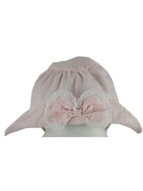 Girls Toddler Bonet Hat 2 4 Yrs Bow Lace Gingham Pink White Strap